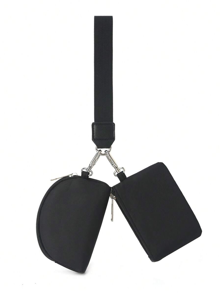 拉链双口袋便携钥匙扣钱包，女士口袋钱包，女士钱包，迷你钱包，手拿包，零钱包，旅行钱包 - 黑色 - 查看 1