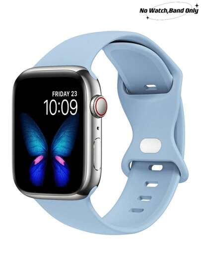 1pc Blue Fashionable Soft Silicone Sports Watch Strap Butterfly Buckle Comfortable Adjustable Waterproof Wristband, For Apple Watch Band 38/40/41/42/44/45/46/49mm, For Apple Watch Series Ultra/SE/11/10/9/8/7/6/5/4/3/2/1, Intelligent Watch Accessories