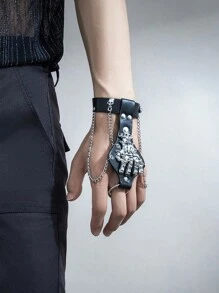 1 szt. Męska bransoletka-pierścień osobowości Combo Punk Gothic Rękaw z czaszką i pazurami Z odsłoniętymi palcami, Nadaje się na imprezy, Halloween, występy, na co dzień