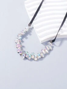 juran 1pc Rhinestone Studded Leather Choker Necklace For Women - Multicolor - View 3