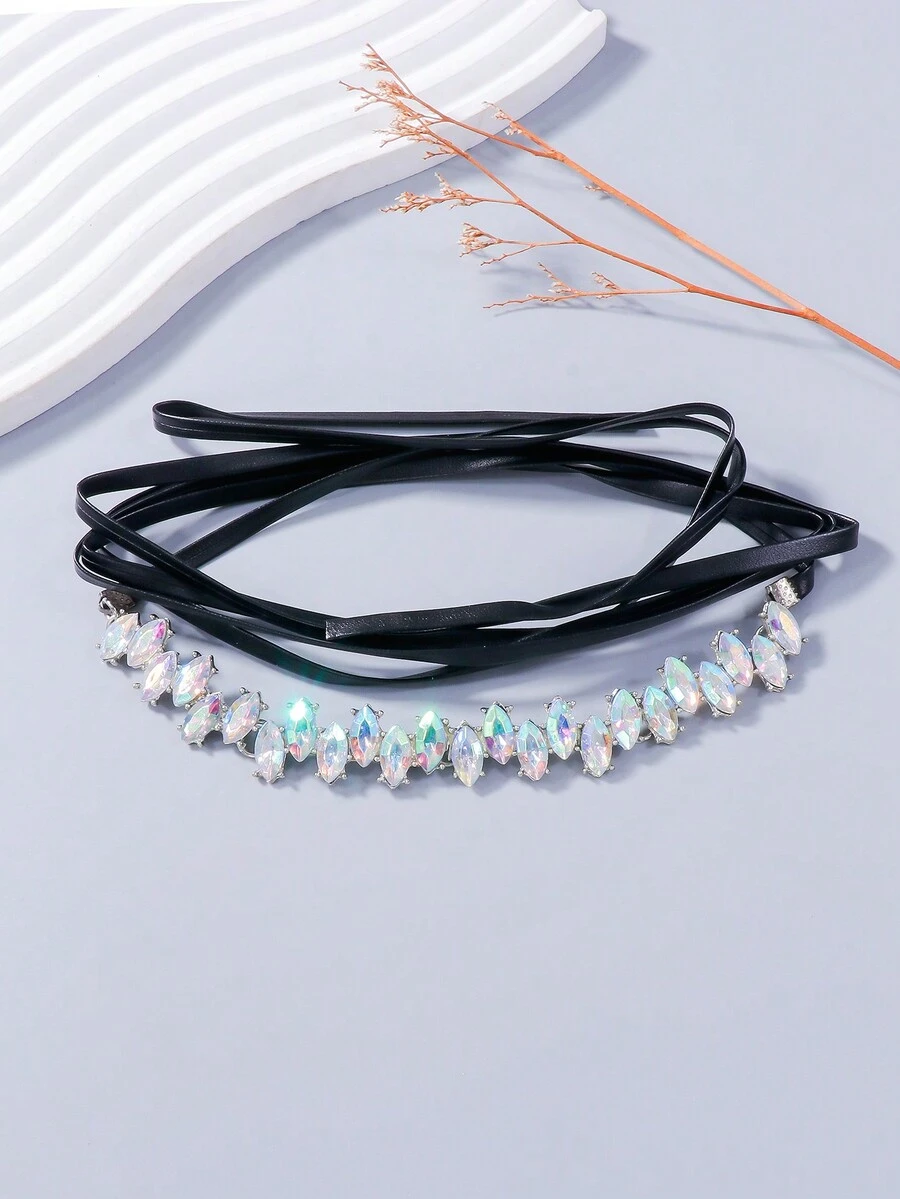 juran 1pc Rhinestone Studded Leather Choker Necklace For Women - Multicolor - View 1