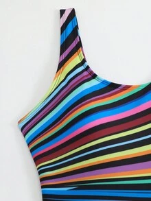 Cross-Border Exclusive Women Plus Size Striped European & American High Elasticity Backless Swimsuit Sexy One Piece Swimwear Summer - Black - View 5