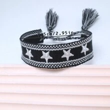 1pc Embroidered Five-Pointed Star Handmade Braided Bracelet - Black - View 7