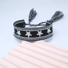 1pc Embroidered Five-Pointed Star Handmade Braided Bracelet - Black - View 6