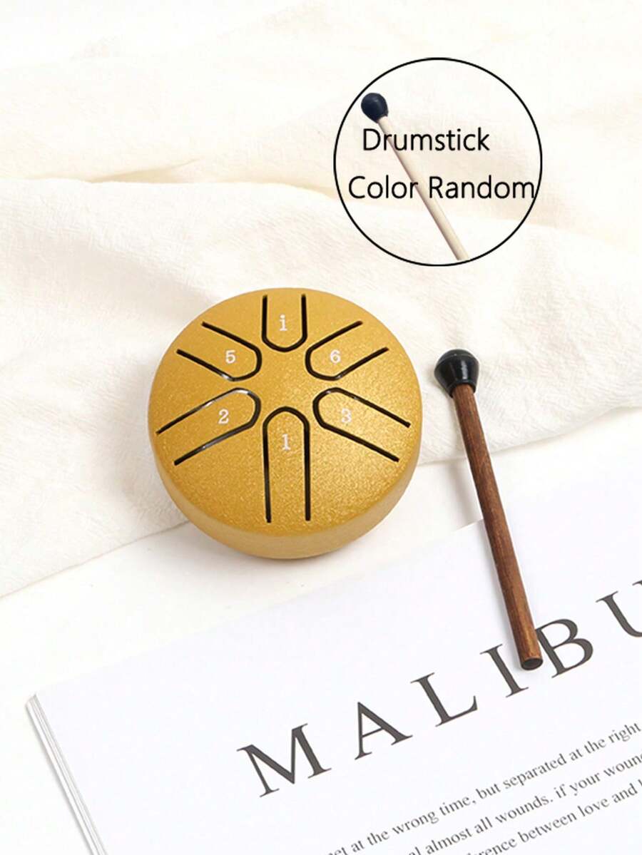 1pc 3 Inches 6 Notes Golden Steel Tongue Drum Kit, Beginner Percussion Instrument With Easy-to-learn Functions, Portable - Gold - View 1