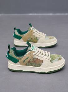 復古森林油畫圖案拼色前帶時尚透氣休閒運動鞋,中性 - 米色 - 查看 3
