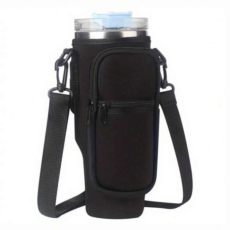 1入組可調節帶和口袋的耐熱水瓶攜帶袋，適用於30/40盎司(887/1200ml)水瓶，非常適合遠足、露營和攀岩 - 彩色 - 查看 3