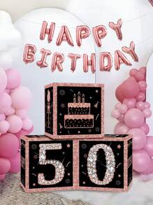 3 szt./zestaw 27 cm 50. Różowe złoto Urodzinowe pudełko niespodzianek, 50. Urodzinowe tło dekoracji pokoju, rekwizyty do zdjęć, prezent urodzinowy, Boże Narodzenie