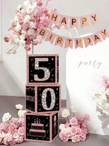 3 szt./zestaw 27 cm 50. Różowe złoto Urodzinowe pudełko niespodzianek, 50. Urodzinowe tło dekoracji pokoju, rekwizyty do zdjęć, prezent urodzinowy, Boże Narodzenie