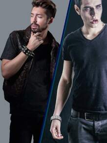 Yanxyad 1/3/9 Pcs Set Leather Rivet Punk Goth Bracelet, Unisex - Black - View 3