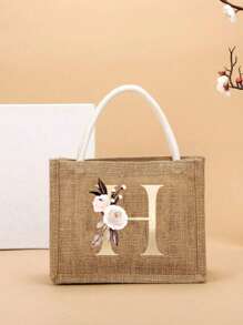 Pendlertasche Handtasche Leinentasche farblicher Kontrast tragbar für Festivals, Schule, Geschenktüte, Einkaufstasche, Handtasche für Frauen, Mode Jutegewebe Einkaufstasche mit modischem Buchstaben- und Blumenmuster aus Leinenmaterial für College-Studenten, Büroarbeiter, Damen, Lehrer, Valentinstag-Geschenk für Paar, beste Geschenke für Lehrer, Dankeschön-Geschenk für Lehrer - Khaki - Übersicht 15