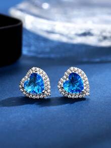 1入精品豪華全鑲鑽多彩心形立體方鑽耳針，適合女性日常、通勤、派對、節慶佩戴，情人節禮物 - 愛心耳環 - 查看 6