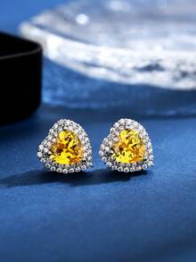 1入精品豪華全鑲鑽多彩心形立體方鑽耳針，適合女性日常、通勤、派對、節慶佩戴，情人節禮物 - 愛心耳環 - 查看 4