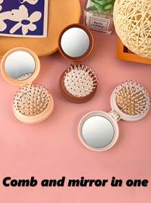 1 Pc Mini Portable Girl's Comb For Outdoor, Lightweight Bifold Travel Comb With Mirror