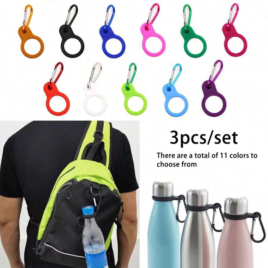 1/2/3 件/套重型铝制钩环带橡胶扣，用于固定水瓶 - 非常适合露营和徒步旅行，有 11 种颜色可供选择，是旅行爱好者的最佳礼物。