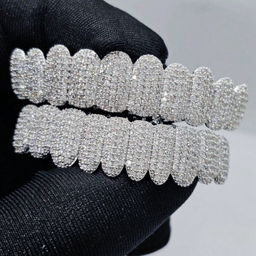 1ชิ้น/2ชิ้น Hip Hop 18K สีเงินชุบเต็ม คิวบิกเซอร์โคเนีย ฟัน Grillz, 10 ...