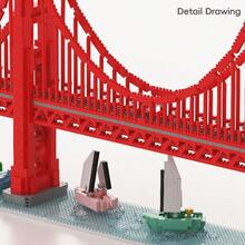 3800塊微粒建築積木，ABS材質，金門大橋模型套裝，極簡主義風格，以紅色為主，橋形設計，包括小型船隻和風景細節，非常適合送禮和家庭互動 - 彩色 - 查看 5
