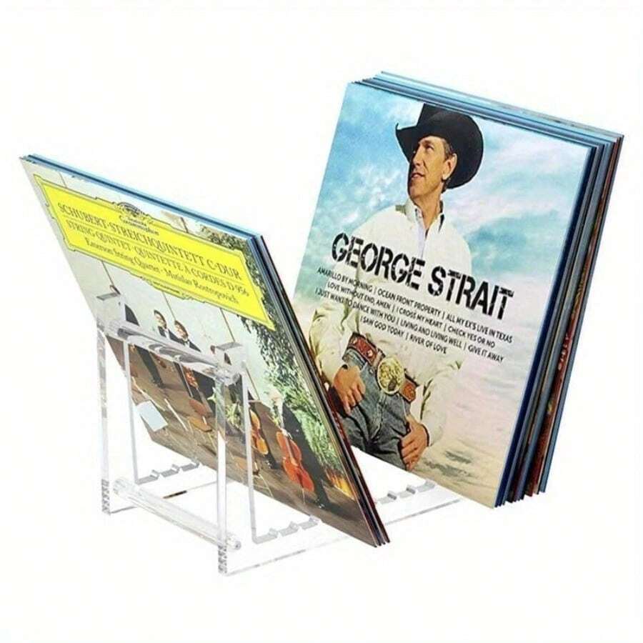 Clear Vinyl Record Stand Holder For Desktop Album Storage Acrylic Vinyl Record Shelf Display 50 LPs - White - View 1