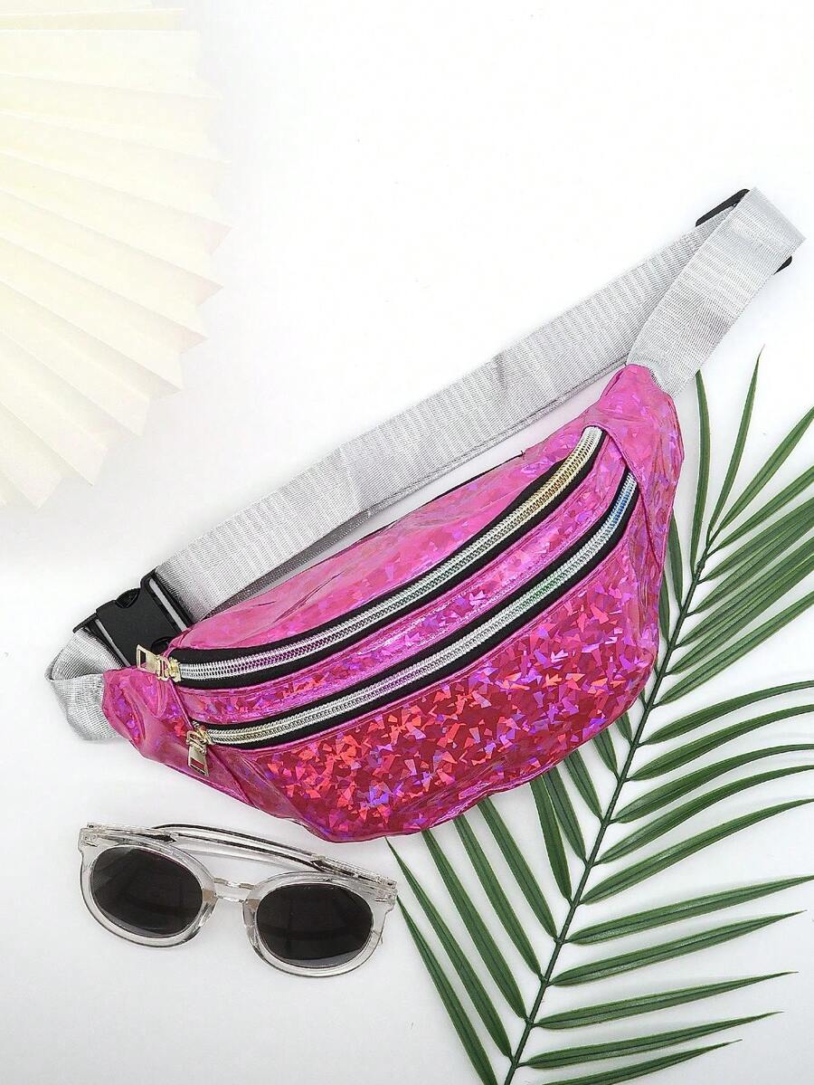 aerocandy 女士全方位霧面皮腰包，可當胸包、肩包、斜跨包，防水運動腰包，適用於戶外活動、旅行，可收納手機 - 玫紅色 - 查看 1