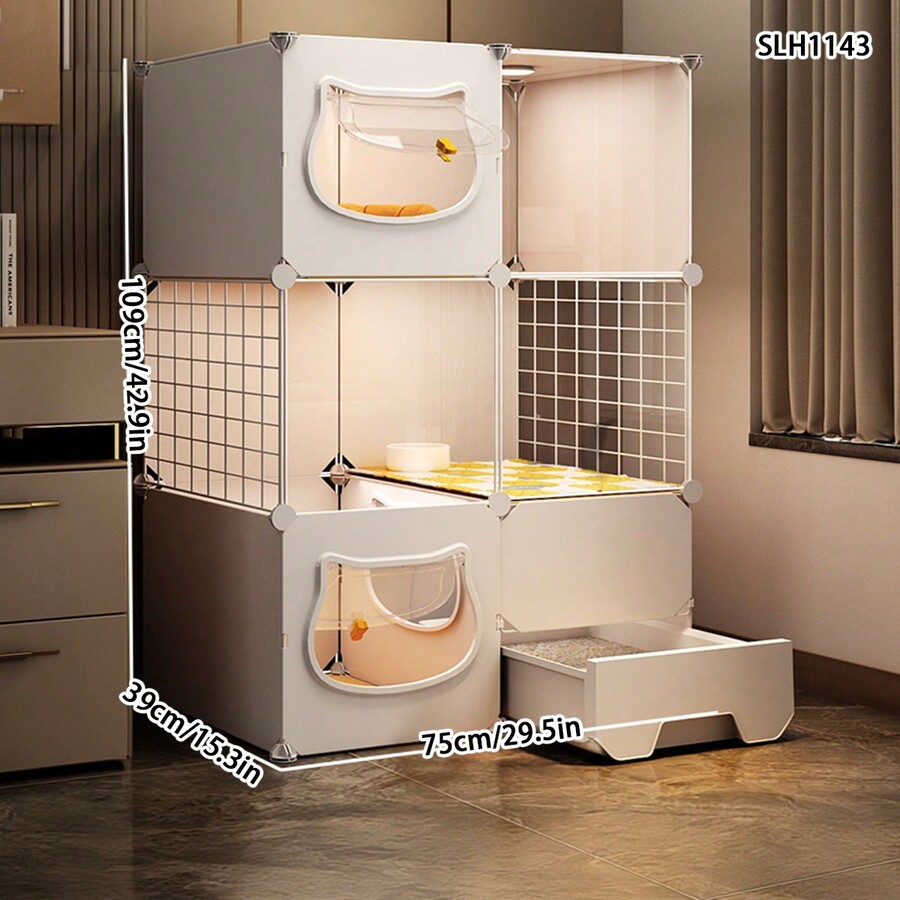 Cat Cage With Litter Box, Indoor Large Space Cat Cat Condo For