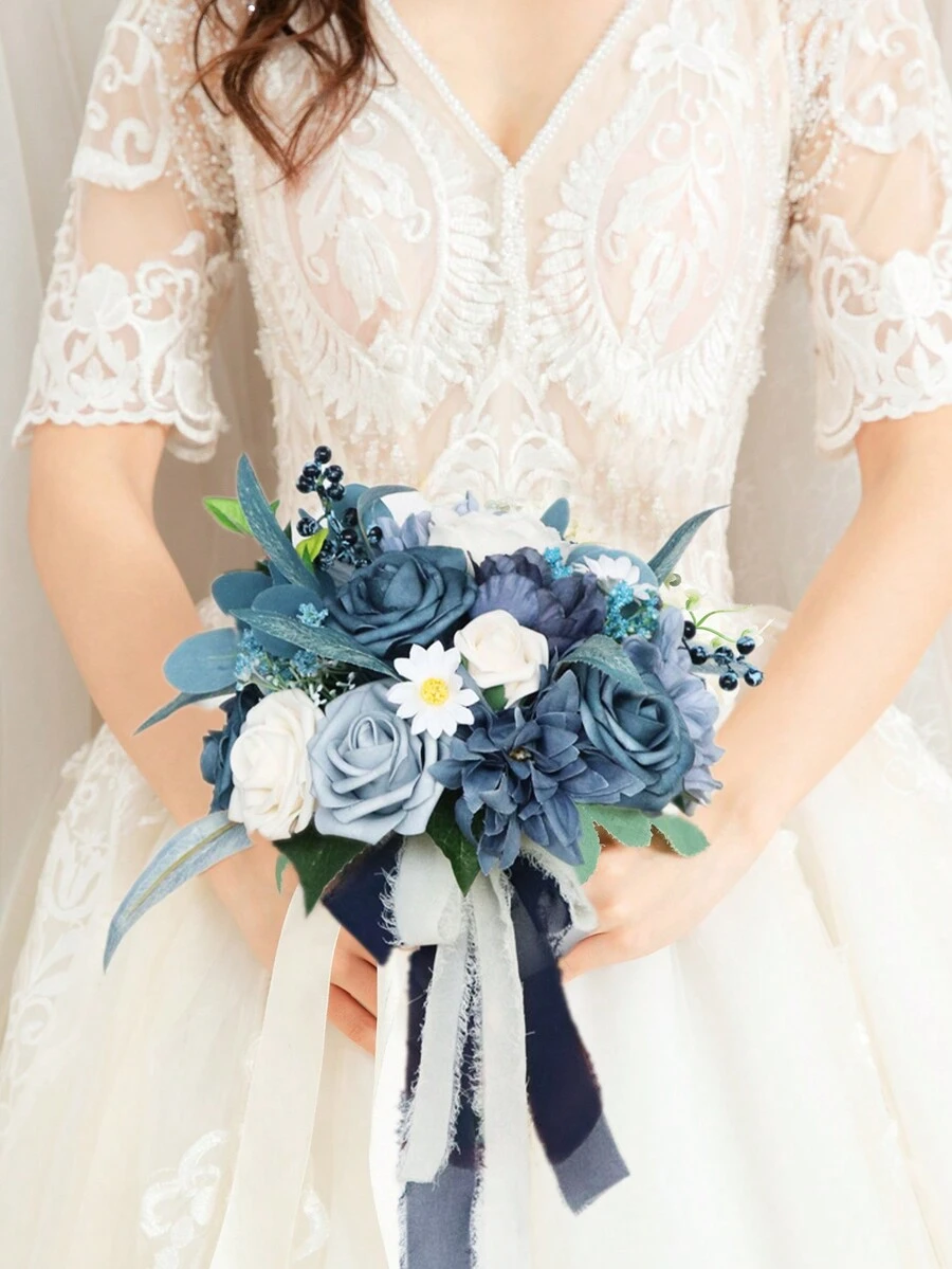 1Bunch 11.81in Wedding Bouquet Flower Artificial Rose Flowers For Bride Bridesmaid, Boho Rustic Wedding Ceremony Anniversary Decor