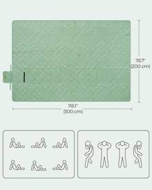SONGMICS Picnic Blanket, 300 X 200 Cm, With 4 Ground Pegs, Large Picnic Mat For Beach Park, Waterproof Layer, Machine Washable, Foldable - Green - View 5
