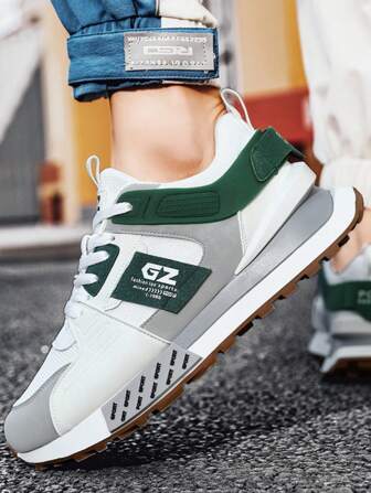 时尚拼色厚底男士厚底运动鞋，时尚透气舒适男士运动鞋，增高系带男士户外跑步鞋