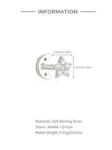 1個925純銀萬能星月耳部隆起釘耳環，可用於耳骨、耳際、耳殼穿環，內螺紋平背設計，結婚日常，派對訂婚，周年紀念情人節珠寶，適用於女性 - 銀色 - 查看 7