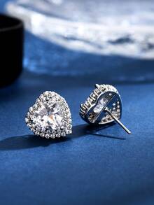 1入精品豪華全鑲鑽多彩心形立體方鑽耳針，適合女性日常、通勤、派對、節慶佩戴，情人節禮物 - 愛心耳環 - 查看 11