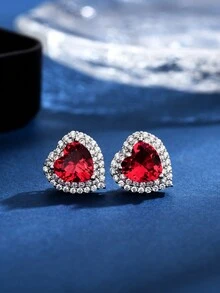 1入精品豪華全鑲鑽多彩心形立體方鑽耳針，適合女性日常、通勤、派對、節慶佩戴，情人節禮物 - 愛心耳環 - 查看 19