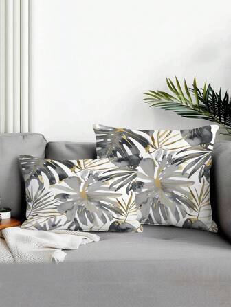1pc Leaf Printed Home Decorative Pillow Cover