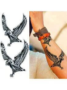 Tatuaje temporal de águila negra grande para el pecho, la espalda y el brazo de hombre, tatuaje impermeable,tatuajes maquina para tatuar tatuajes falsos - Negro - Ver 1