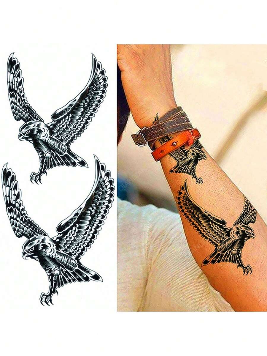 Tatuaje temporal de águila negra grande para el pecho, la espalda y el brazo de hombre, tatuaje impermeable,tatuajes maquina para tatuar tatuajes falsos - Negro - Ver 1