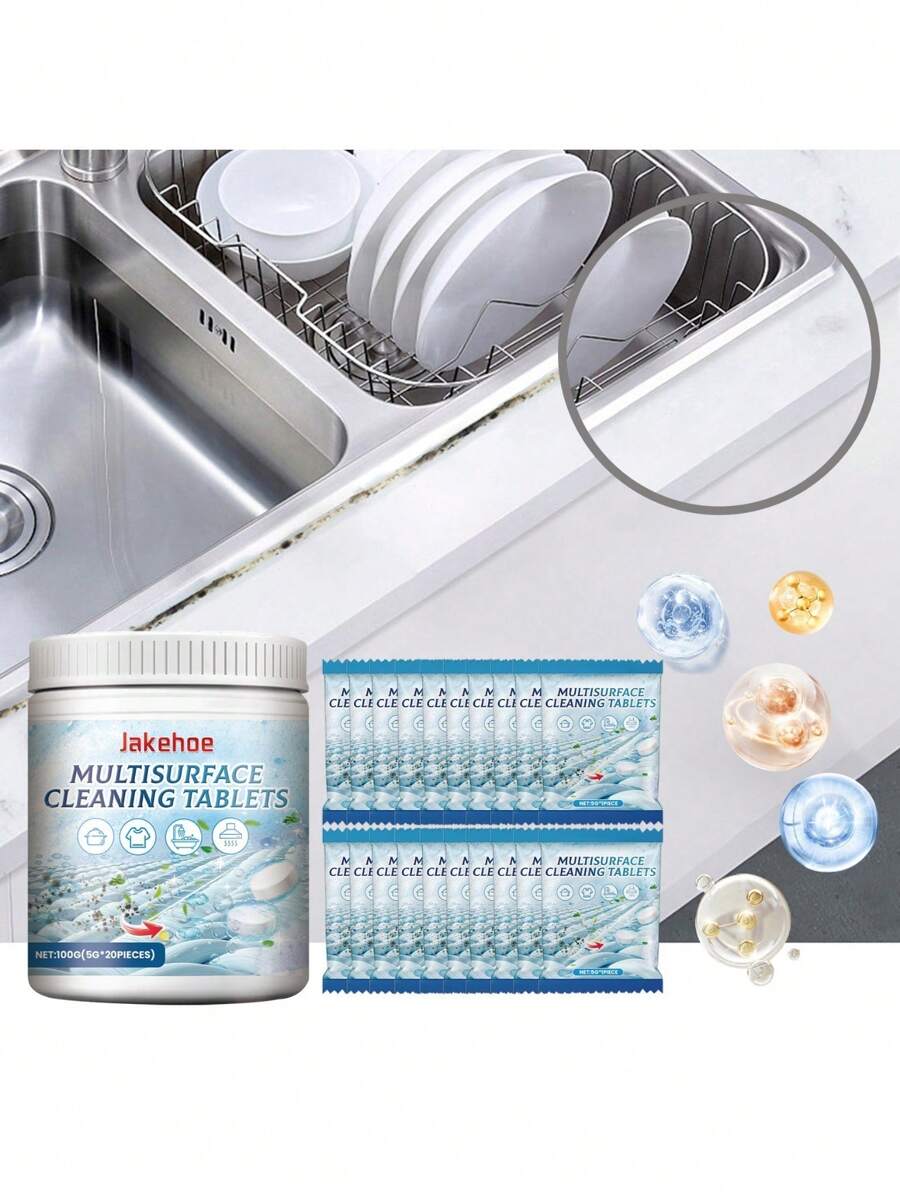 1 pastilla efervescente de limpieza multi-superficies para cocina, baño y estufa, descalcificación y limpieza - Blanco - Ver 1