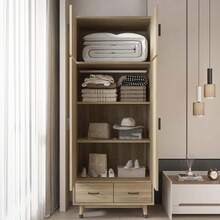 Armoire Rattan Wardrobe Closet, 4 Door Wardrobe Closet Storage Cabinet With 2 Drawers & Hanging Rod, Freestanding Large Capacity Storage With Gold Handles For Bedroom, Oak Halloween Decorations Halloween Costumes Autumn Decor Festival Decor - Khaki - View 2