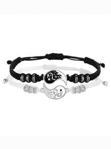 1 opakowanie 2 sztuk retro ręcznie robionej bransoletki Tai Chi Yin Yang Dragon, para uczniów płci męskiej i żeńskiej, plecione bransoletki, czarno-białe prezenty, prezenty dla par, spotkania towarzyskie, stroje na wyjścia, prezenty dla dobrych przyjaciół, prezenty z biżuterią dla chłopców i dziewcząt, biżuteria dla chłopców i dziewcząt