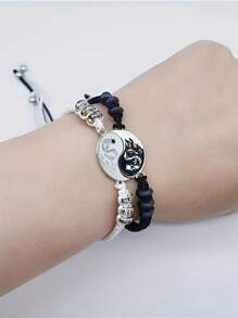 1 opakowanie 2 sztuk retro ręcznie robionej bransoletki Tai Chi Yin Yang Dragon, para uczniów płci męskiej i żeńskiej, plecione bransoletki, czarno-białe prezenty, prezenty dla par, spotkania towarzyskie, stroje na wyjścia, prezenty dla dobrych przyjaciół, prezenty z biżuterią dla chłopców i dziewcząt, biżuteria dla chłopców i dziewcząt