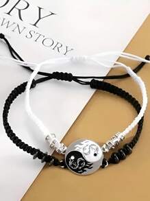1 opakowanie 2 sztuk retro ręcznie robionej bransoletki Tai Chi Yin Yang Dragon, para uczniów płci męskiej i żeńskiej, plecione bransoletki, czarno-białe prezenty, prezenty dla par, spotkania towarzyskie, stroje na wyjścia, prezenty dla dobrych przyjaciół, prezenty z biżuterią dla chłopców i dziewcząt, biżuteria dla chłopców i dziewcząt