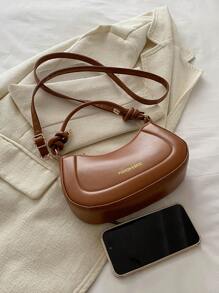 New Fashionable Casual PU Leather Shoulder Bag With Adjustable Strap And Gold Foil Print For Women - Brown - View 8