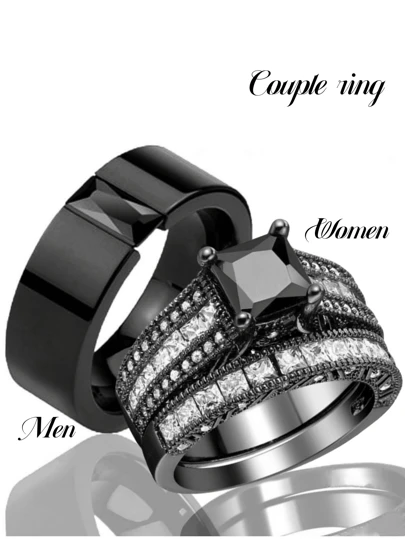 迷人情侣戒指浪漫戒指套装时尚男士不锈钢戒指时尚珠宝情人节礼物