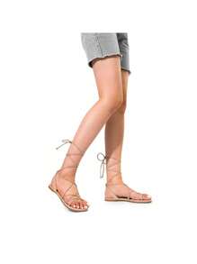 Women's Sandals, Fashion Strappy Flat Sandals For Women Comfortable Summer Sandals - Màu be - Xem 7