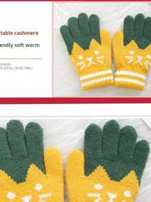 1 pereche de mănuși calde tricotate pentru copii de 5-12 ani, mănuși de iarnă minunate în stil coreean pentru băieți și fete - Roz - Vizualizare 10