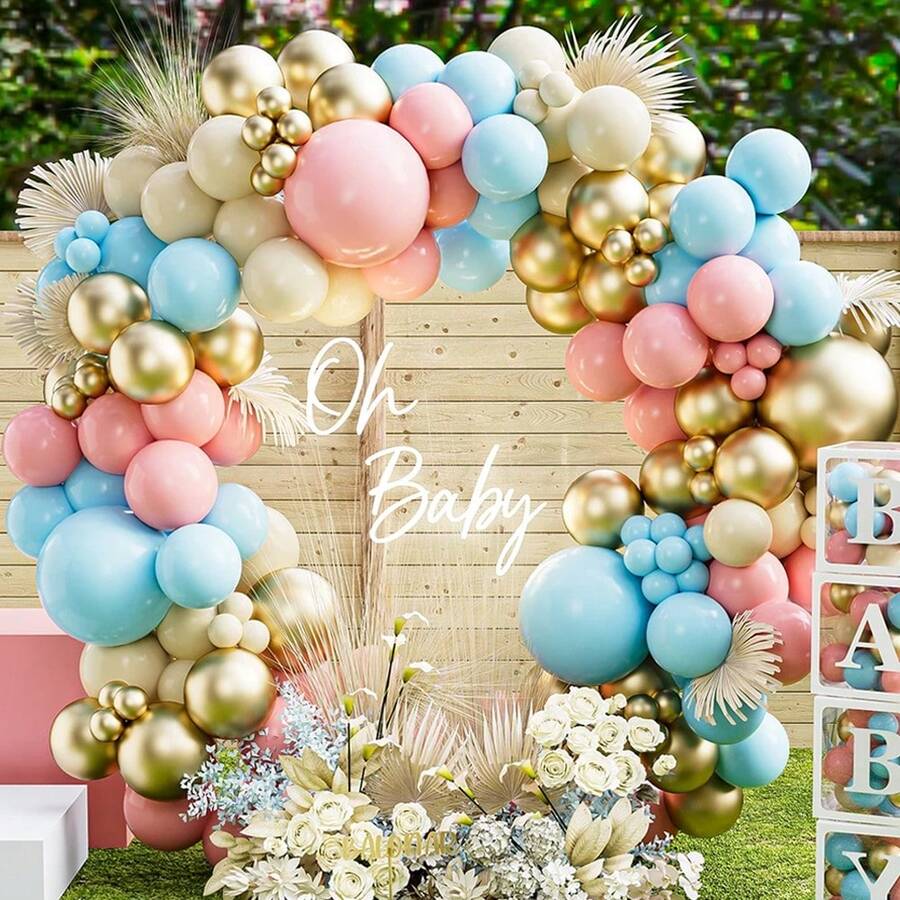 102pcs Blue & Pink Gender Reveal Balloon Arch Kit, Includes Gold Latex Balloons, Suitable For Boy/Girl Birthday Party, Celebration, Wedding, Baby Shower Decoration - Pink Blue - View 1