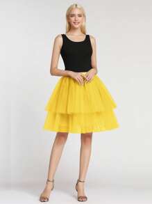 Women's Pink, Sky Blue, Yellow, Black, White, Red, Dark Green Layered Tulle Tutu Skirt, 4-Layer Tulle+1-Layer Lining Skirt, No Bones Underskirt Petticoat, Dress Petticoat, Festival Stage Performance Skirt, Summer Cosplay Costume Halloween Fall Clothes For Women - Multicolor - View 15