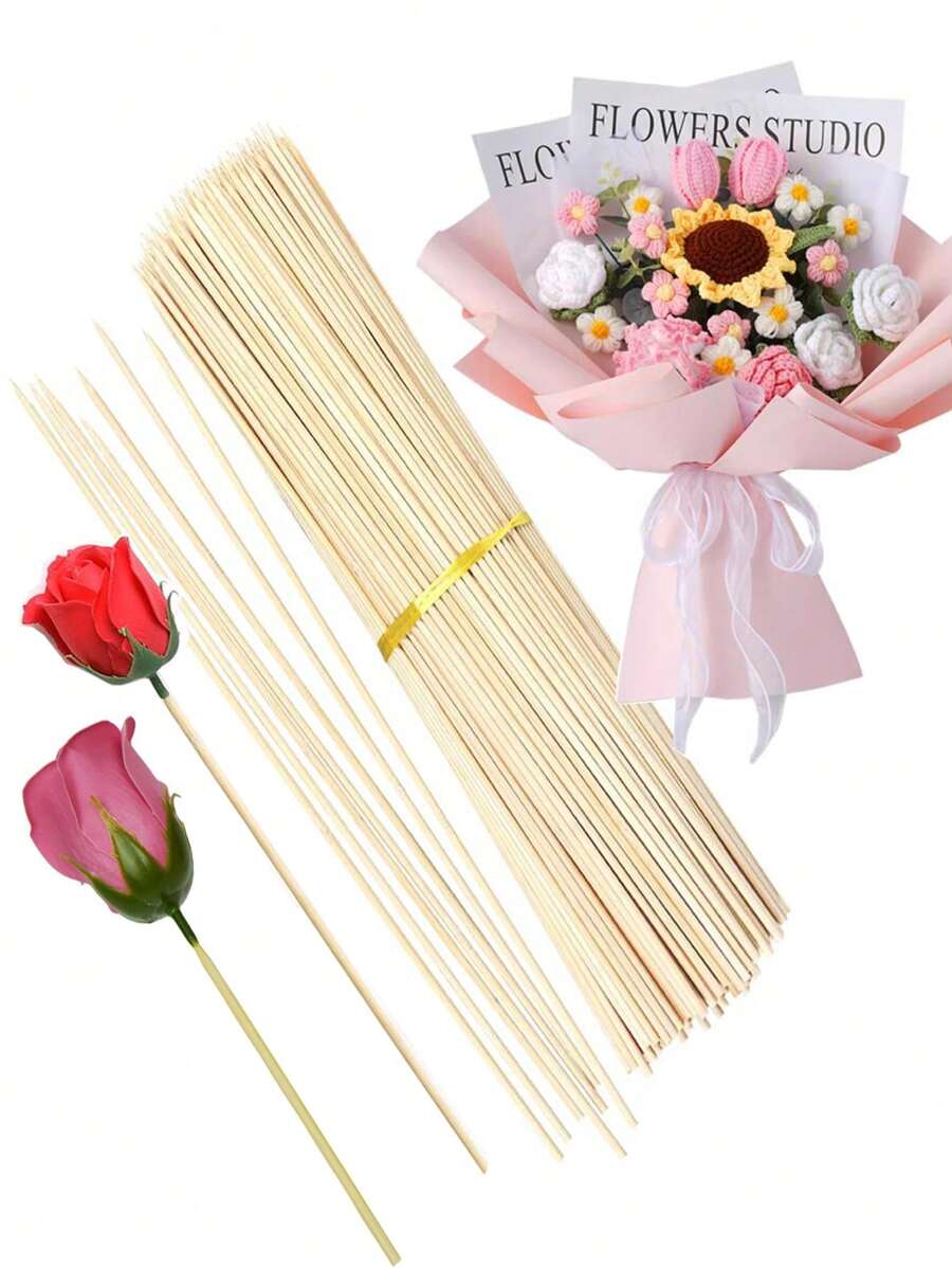 100pcs 30cm Disposable Bamboo Skewers For Barbecue, Cotton Candy, DIY Craft, Fresh Flowers & Fruits, Camping, Available In 200pcs/300pcs/10pcs,Bbq,Picnic,Camping,Garden,Patio,Outdoor,Garden Decor,Outdoor Decor.
