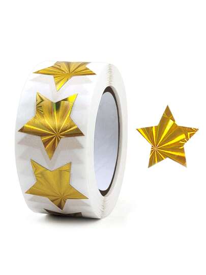 1捲金星形感謝貼紙。適用於返校、派對和送禮。用於封口和裝飾最理想。