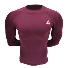 Playera Deportiva Licra Manga Larga Para Hombre, Secado Rápido, Gran Elasticidad, Transpirable, Básica Para Entrenamiento y Gimnasio - Burdeos - Ver 2