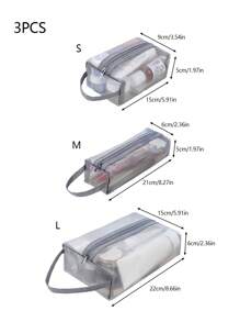 3-delige make-uptas waszak, gaas waterdichte reismake-uptas make-uptas, waszak met handvat schoonheidstas huidverzorging lippenstift opbergtas potlood balpen handtas, reisopbergtas transparante badzwemtas gaas ademend driedelige set voor het opbergen van cosmetica en reizen Accessoires - Grijs - Bekijken 2