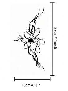1 Peça tatuagem temporária de flores em 3D para arte corporal no desenho para a cintura e costas femininas, tatuagens falsas de borboleta negra e flor - Preto - Visão 4