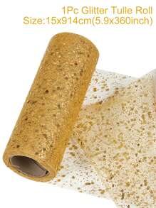 1 pieza Rollo de tul con brillo dorado de 15 cm/5 cm de ancho, cinta de tul transparente de organza, para manualidades DIY, accesorios de boda, decoraciones de fiestas de cumpleaños, decoraciones de eventos, decoración de sillas de boda, decoración de baby shower, lazos para envolver regalos, decoraciones navideñas, decoración de Navidad, decoración de regalos de Navidad - Dorado - Ver 5